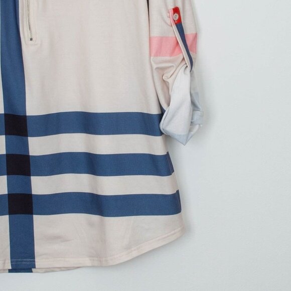 Moyabo Womens Mock Neck 1/2 Zip Pullover Top Size XL Roll Tab Sleeve Artsy - Picture 4 of 9